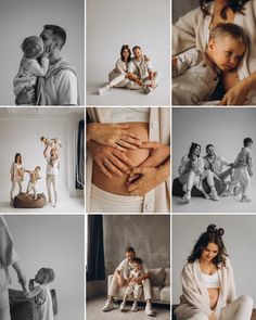 a collage of photos with people and their baby's belly in different poses