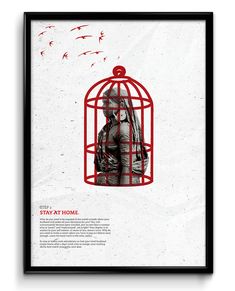 a poster with an image of two people in a cage