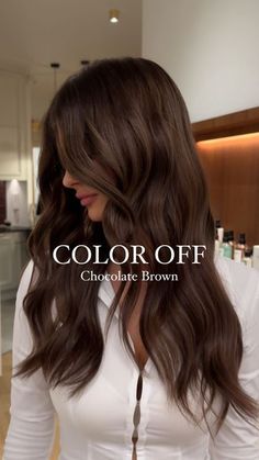 Brunette Hair Color One Color, One Colour Brunette Hair, Choate Brown Hair, Brunette Hair Chocolate Brown, Dark Chocolate Hair Balayage, Cholate Brown Color Hair, Best Hair Colour For Deep Winter, Bright Chocolate Brown Hair, Brunette Toned Hair