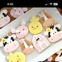 decorated cookies in the shape of farm animals