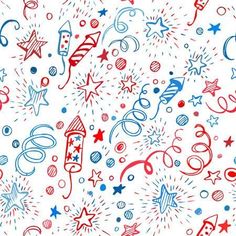 fireworks and confetti on a white background for fourth of july or memorial day