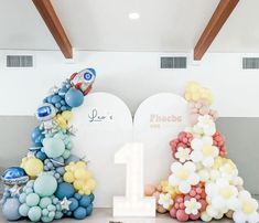 balloons are stacked on top of each other in the shape of an airplane and number one