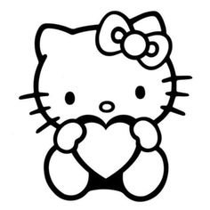 a hello kitty holding a heart with her paw in the shape of a cat's face