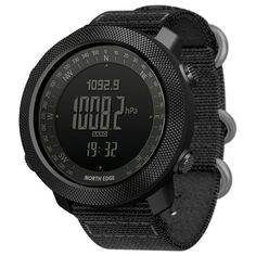 This digital sports watch integrates many functions: altimeter, barometer, thermometer, weather forecast, compass, stopwatch, countdown timer, pedometer, world time, alarm clock, 50m waterproof, and more. It is a great gift for those who sports. Features: Altimeter function with 12 hours altitude trend chart. Barometer function with 24 hours air pressure trend chart. Pedometer function with and sports time. Digital compass, temperature, weather forecast, world time. Stopwatch, countdown timer, a Watches Design, Army Watches, Altimeter, Every Day Carry, Style Sportif, Watch Battery, Countdown Timer, Barometer, Military Watches