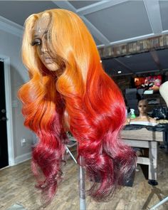 Fall Colors Wigs, Custom Colored Wigs, Red N Blonde Hair, Baddy Hairstyles, Different Wig Styles, Fall Wigs, Ombré Wig, Dye Wig, Pretty Wigs