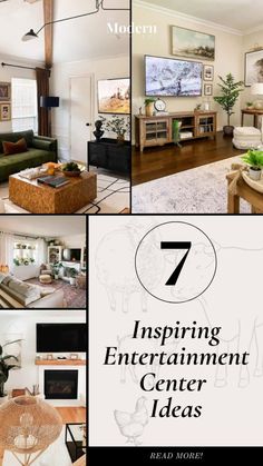 a collage of living room and dining rooms with text overlaying the image