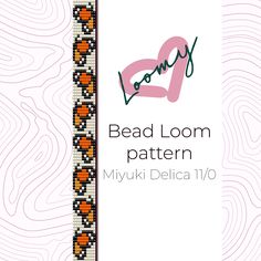 the bead loom pattern is shown with an orange and black design on it