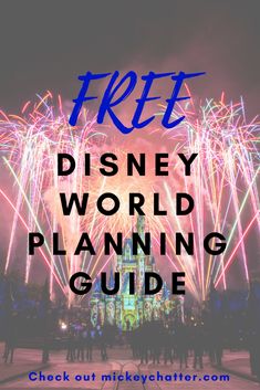 fireworks with the words free disney world planning guide on it and people standing in front