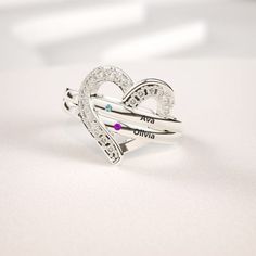 Custom Family 925S Heart Ring | 1-7 Names & Birthstones