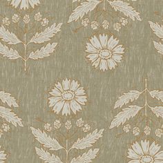 an old wallpaper with flowers and leaves on the side, in brown and white