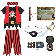 a pirate costume is shown with accessories