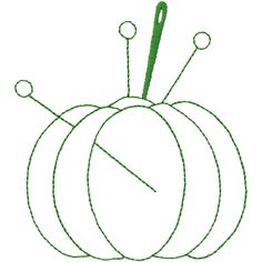 a drawing of a pumpkin with needles in the shape of a needle on it's side