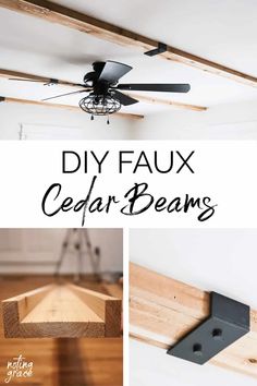 We are slowly making headway in our master bedroom and this simple DIY has given us our dream room! Here's how to make your own DIY Faux Cedar Beams. Trim On Cement Walls, Diy Cabin Makeover, Rv Faux Beams, Make A Faux Beam, Basement Faux Beams, How To Make Faux Ceiling Beams, Faux Beam Bedroom, Ceiling With Wood Design, Making Faux Beams