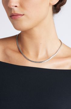 Flattened box-chain links catch the light on this layerable chain necklace finished in glossy goldtone or rhodium plate. 16" length; 2" extender Goldtone or rhodium plate Imported Silver Nordstrom Jewelry For Gift, Elegant Silver Necklaces By Nordstrom, Elegant Silver Necklace From Nordstrom, Nordstrom Necklaces For Gifts, Silver Box Chain Tennis Necklace For Formal Events, Silver Tennis Necklace With Box Chain For Formal Occasions, Silver Box Chain Tennis Necklace For Formal Occasions, Formal Silver Tennis Necklace With Box Chain, Everyday Rectangular Tarnish-resistant Chain Necklace