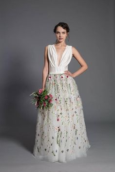 Floral wedding dress off white maxi tutu tulle skirt lace | Etsy Embroidered Full Skirt For Wedding, Spring Wedding Gown With Tulle Skirt, Embroidered Flowy Wedding Skirt, White Floral Embroidered Skirt For Wedding, White Floral Embroidery Skirt For Wedding, White Floral Embroidered Wedding Skirt, White Floral Embroidered Full Skirt Dress, Wedding Maxi Dress With Tulle Skirt, Wedding Maxi Dress With Voluminous Skirt