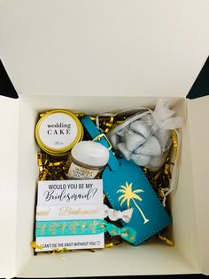 Bridesmaid Proposal Box Bridesmaid Proposal For Beach Wedding, Destination Bridesmaid Proposal, Destination Wedding Bridesmaid Proposal, Bridemaids Boxes, Tropical Destination Wedding, Beach Wedding Bridesmaids, Bridesmaid Diy, Proposal Boxes