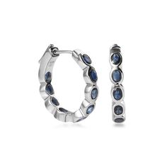 Beautifully enhance your look with these natural blue sapphire inside out hoop earrings. Click on this JEWELRY & WATCHES GUIDE to learn about fit, styles, materials and more! Beautifully enhance your look with these natural blue sapphire inside out hoop earrings. Click on this JEWELRY & WATCHES GUIDE to learn about fit, styles, materials and more! FEATURES 21.80 mm x 4 mm x 22 mm Backings: click-it Metal: sterling silver Plating: rhodium Finish: polished Packaging: boxed Imported Nickel safeSTON Sapphire Round Hoop Earrings Fine Jewelry, Sapphire Hoop Earrings Fine Jewelry, Fine Jewelry Sapphire Hoop Earrings In White Gold, Modern Blue Hoop Jewelry, Elegant Sapphire Hoop Earrings, Anniversary Sapphire Hoop Earrings, Sapphire Sterling Silver Hoop Earrings, Sapphire Hoop Earrings For Anniversary Fine Jewelry, Sapphire Hoop Earrings For Anniversary