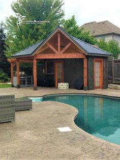 a backyard with a pool, hot tub and gazebo in the middle of it