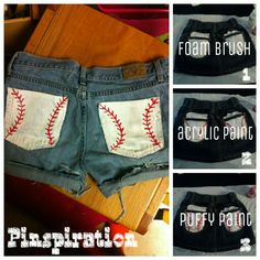 Diy Plaid, Diy Jean Shorts, Baseball Painting, Ripped Jeans High Waisted, Diy Ripped Jeans, Baseball Ideas, Baseball Fashion