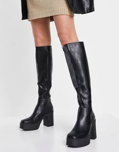 Womens Fall Boots, Marla Singer, Rok Outfit, Knee High Platform Boots, Chunky Heel Boots, Platform Boots Chunky, Designer Clothing Brands, Chunky Loafers, Chunky Heels Boots