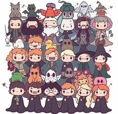 an image of many cartoon characters in different colors and sizes, all wearing witches costumes