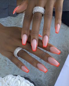 Pink Tip Nails, Casual Sundress, Nails Only, Summer Boho, Hot Nails, Orange Nails, Square Acrylic Nails, Dream Nails