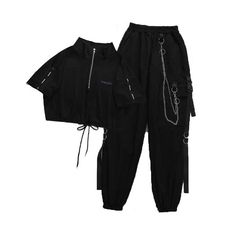 Celana Jogger Wanita, Women's Cargo Pants, Celana Kargo, Goth Streetwear, Harajuku Punk, Pant Chains, Black Cargo Pants, Shorts Style