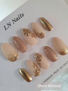 Press on Nails Nude Press on Nails Press Ons Floral Nails - Etsy Jamaica Roses Nails, Press On Nails Nude, Nude Press On Nails, Bridal Nails Wedding, Nails Bridal, Nails Press Ons, Bridal Nails Designs, Wedding Nail Art Design, Golden Nails