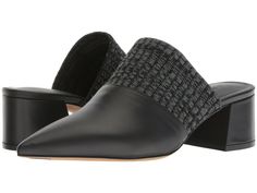 100% AUTHENTIC VINCE BRAND.  NEW WITHOUT BOX VINCE RAVEN LEATHER RIBBED-KNIT TRIM SLIP ON MULES BLACK Ribbed-knit trim adds a little something extra to these cool Vince mules. They look just as chic with jeans as they do with wide-leg trousers. Radiate radical confidence and sophistication with the Vince Raven mules. Calf leather upper with knitted panel at the edge. Slip-on style. Pointed-toe silhouette. Leather and textile lining. Lightly padded leather insole. Wrapped, chunky heel. Leather ou Heel Mules, Slip On Mules, Clogs Shoes, Black Rib, The Edge, Chunky Heels, New Shoes, Leather Heels, Shoulder Pads