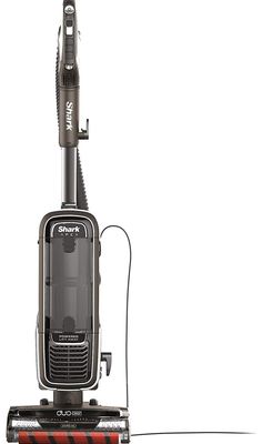 the upright vacuum is connected to an extension cord