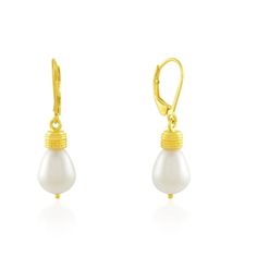 These Pearl Drop Earrings are a sight to behold! Crafted with recycled silver and 18k Gold Vermeil plating, these simply stunning earrings feature a gorgeous stone pearl drop. You'll be giving 'em style envy with these pearls of wisdom! Elegant Teardrop Earrings With French Hook, Classic Pearl Drop Earrings For Everyday Elegance, Elegant Teardrop Pearl Earrings With French Hook, Elegant Pearl Earrings With French Hook, Elegant Pearl Earrings With Lever Back As A Gift, Elegant Pearl Earrings With French Hook For Gift, Elegant Teardrop Pearl Earrings With Lever Back, Everyday Elegance Yellow Gold Pearl Drop Earrings, Elegant Dangle Pearl Earrings With Lever Back