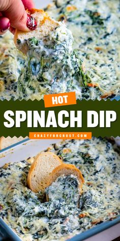 Serve up a rich and creamy appetizer with this Hot Spinach Dip! Ready in just 10 minutes with 6 simple ingredients, this dip is a tailgating party idea fa and an easy choice for the best game day appetizers! Spinach Dip With Cream Cheese, Hot Spinach Dip Recipe, Cheesy Spinach Dip, Classic Spinach Dip, Spinach Dip Easy, Hot Spinach Dip, Dip With Cream Cheese, Dip Recipes Hot