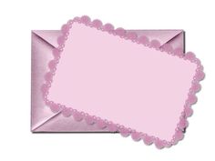 an envelope with pink paper and lace on the edges, isolated against a white background