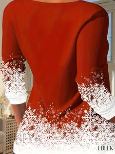 Ebeek - Classic Plus Size Womens Christmas Casual Top Featuring Long Sleeves, V-Neckline, and Snowflake & Tree Print V-neck Tops For Fall Holiday, V-neck Tops For Holiday In Fall, Festive Christmas Top, Festive White V-neck Top, Red V-neck Holiday Top, Casual V-neck Holiday Tops, Red V-neck Top For Holiday, Red V-neck Top For Christmas, Snowflake Tree