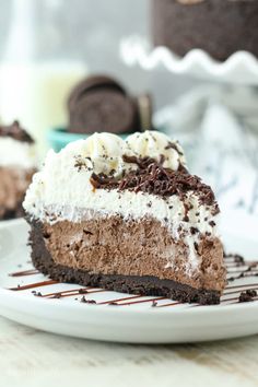 a slice of chocolate cheesecake on a white plate