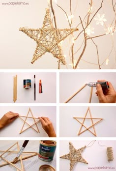 the instructions to make a star ornament out of sticks and wood dows