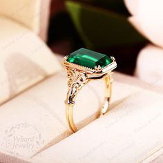 "(Please confirm your US size when you make an order) ❤Jewelry Details -Gold Type : 14k gold / 10k gold(Choose One in Material Option) Center Stone: Lab Created Emerald 8*11mm, Approximately 3.28ct Color: Green--5A Clarity: VVS Cut: Emerald Cut / 3EX Band Width: Approximately 1.6mm SKU: YR0277-3 ~*-*~Purchase Guarantee: - All our jewelry is handmade, and each process is refined. - 14 Day Refund Guarantee. - All our products are Free Shipping. - Free Gift Box&Packing. ~*-*~Please contact us i Emerald Engagement Ring Vintage, Vintage Emerald Engagement Ring, Jewelry Details, Lab Created Emerald, Emerald Engagement, Emerald Engagement Ring, Ring Promise, Anniversary Gift For Her, Promise Ring