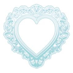 a white heart shaped frame with ornate designs on the edges and sides, in pastel blue