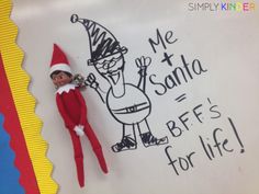 an elf is laying on top of a sign with the words me and santa before it's for life