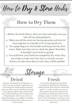 the instructions for how to dry and store herbs