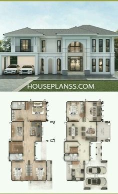 two story house plans with three car garages and an open floor plan for the first level