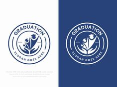 two logos for graduation, and the one with an image of a flower