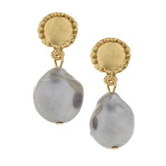 Gold Cab & Genuine Grey Freshwater Baroque Pearl Earrings 1.25 inches Post Backs Handcast 24Kt Gold Plated Handmade in San Antonio, TX Susan Shaw, Pearl Earrings Handmade, Usa Jewelry, Baroque Pearl Earrings, Casting Jewelry, Freshwater Pearls Earrings, 24kt Gold, San Antonio Tx, Pearl Grey