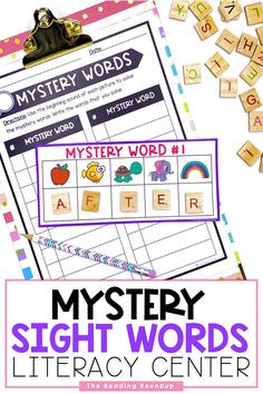 the mystery word sight words activity is shown in front of a clipboard with letters on it