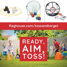 an advertisement for the play house com / tosstargett game, ready aim toss