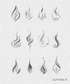 some type of logo that is designed to look like flames and swirls on white paper