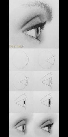 the steps to draw an eye with different angles and shapes for each individual's eyes