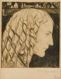 a drawing of a woman with curly hair