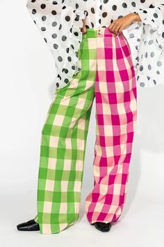 Gemini Half & Half Trousers in Pink + Green – Dressed in Lala