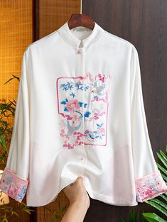 Style: Casual, Sweet, Elegant, Daily Color: As Picture Material: Cotton Blends Fit Type: Regular Fit Neckline: Mock Neck Length: Conventional Pattern Type: Floral Item ID: QM00100 Neck Embroidery, Designer Top, Loose Shirt, Stylish Outfit, Loose Shirts, Women Shirts Blouse, Women Dress, Mock Neck, Random Stuff